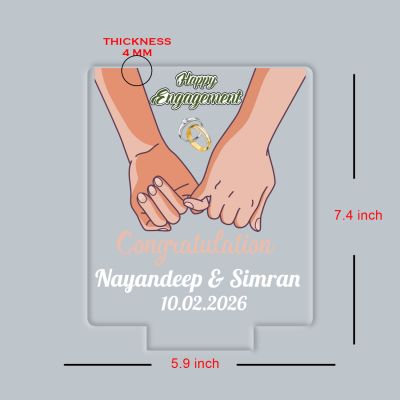 Personalized Happy Engagement LED Night Lamp with Couple Holding Hands Design Warm White Light  Engagement Gift for Friends, Brother, Sister & Colleague